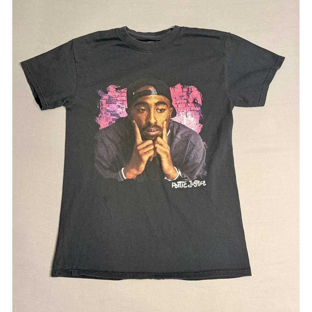 Poetic Justice Tupac Graphic T-Shirt Black Short‎ Sleeve Top Women's Small